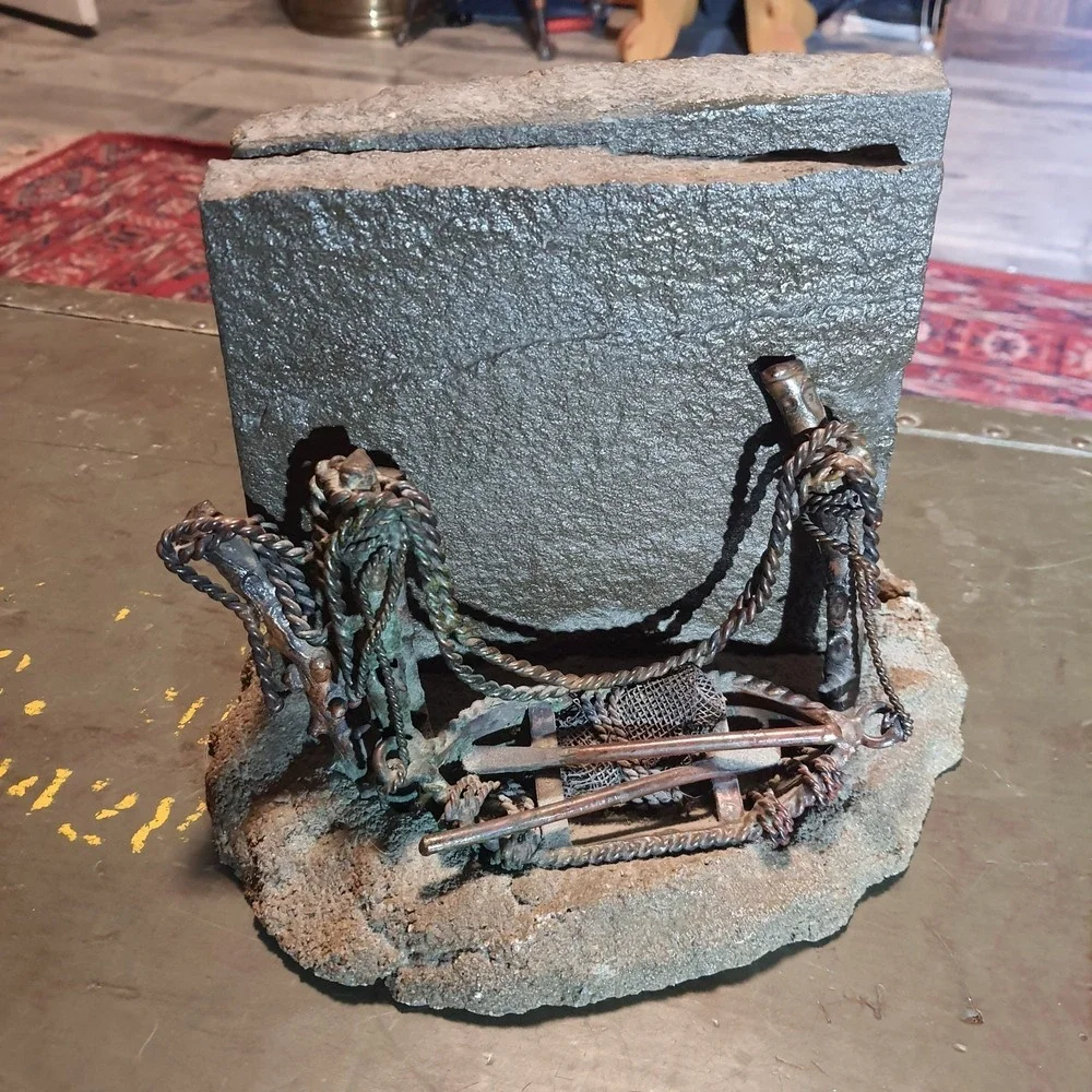 Vintage Nautical Stone Back And Metal Heavy Bookends Rowboat Oars Rope